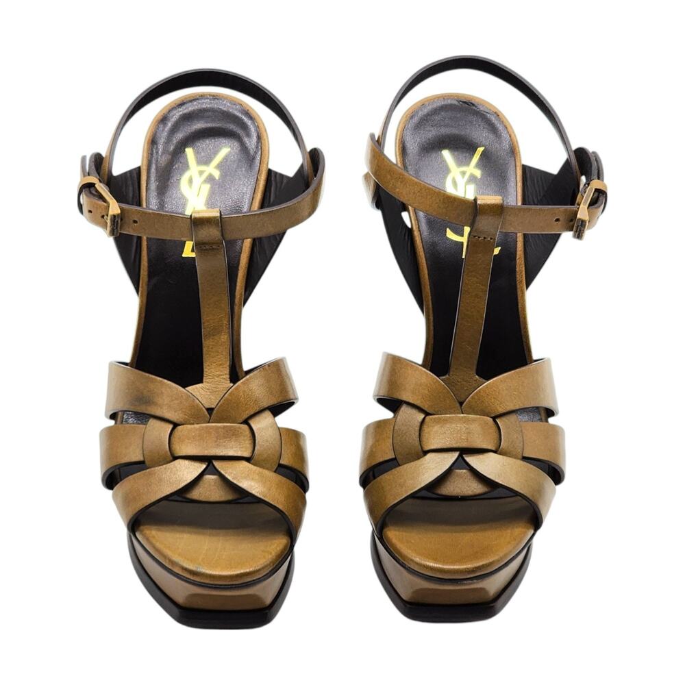 Saint Laurent Tribute Platform Leather Pumps Sandals Brown EU 35 US 5 $1100 NWB - Picture 3 of 11